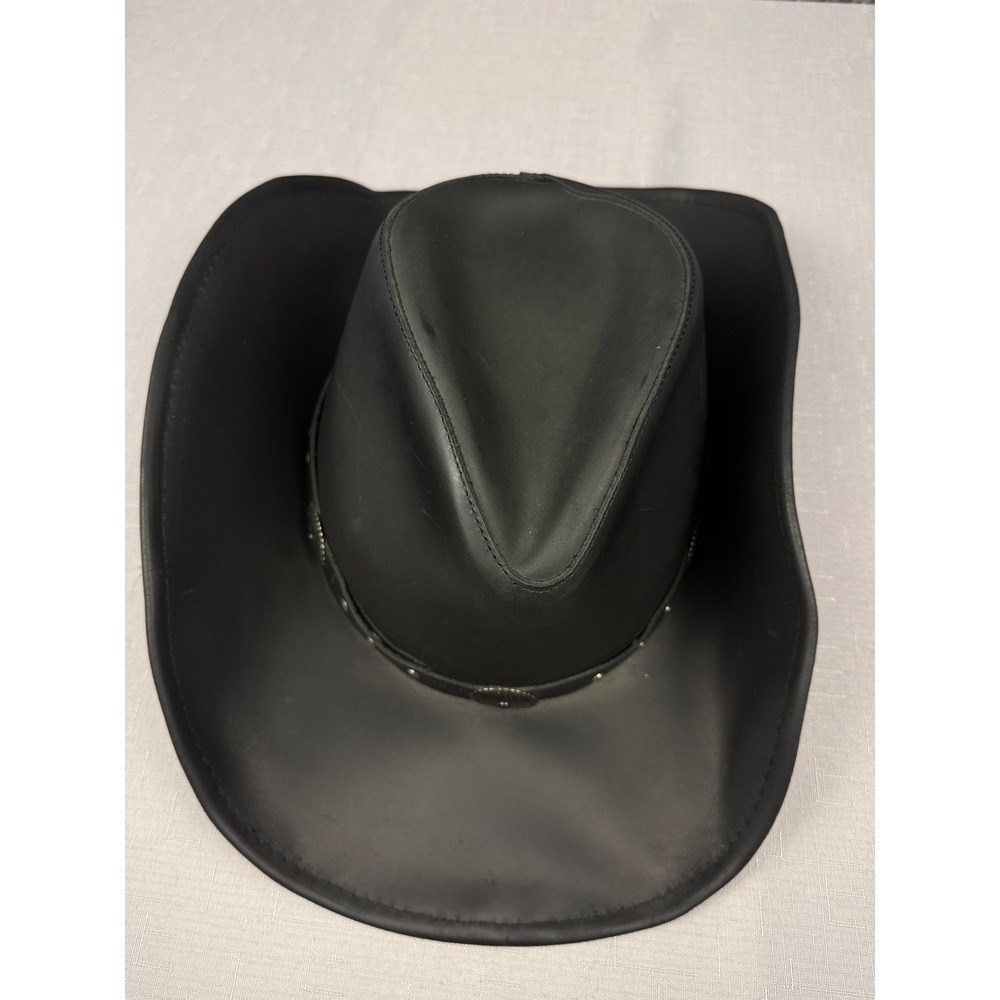 Stetson Rodeo Dr Collection Black Leather Cowboy Hat Studded Concho Large - Picture 5 of 13